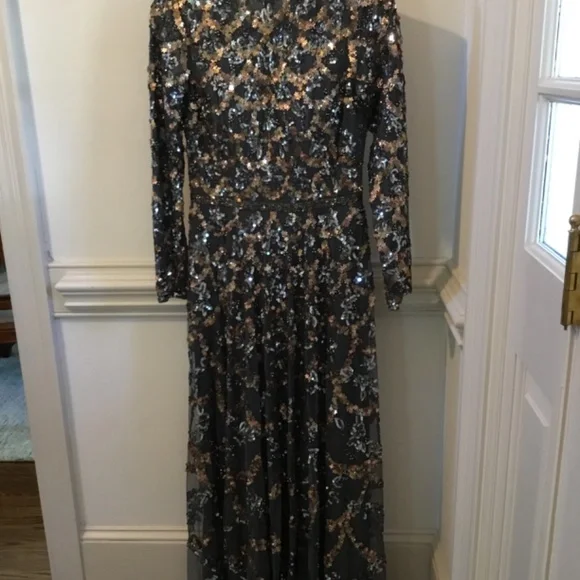 Mac Duggall Beaded Long Sleeve A-Line Gown, Size 8, Gray - Picture 6 of 7